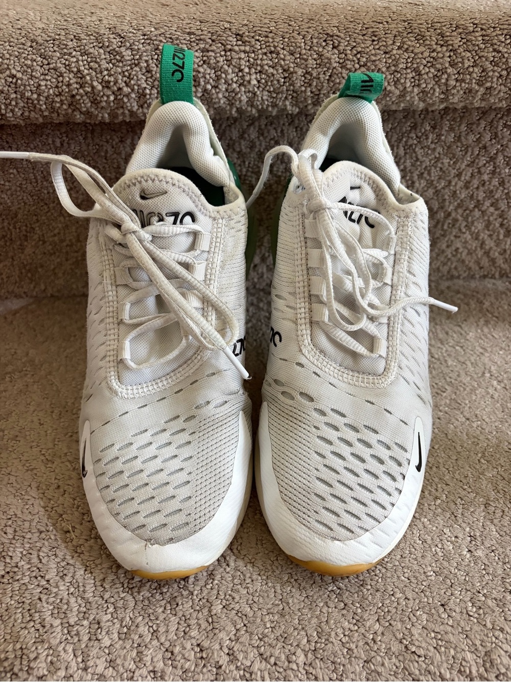 Nike White and Green Sneakers - Air max 270